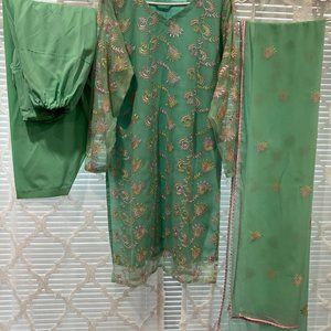 Pre-owned Light Green 3 piece stitched suit